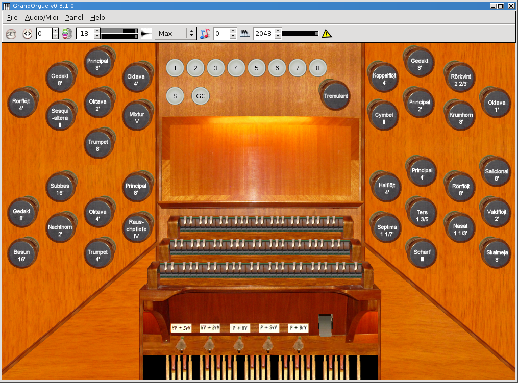 Screenshot of Bureå church GUI sampleset in GrandOrgue