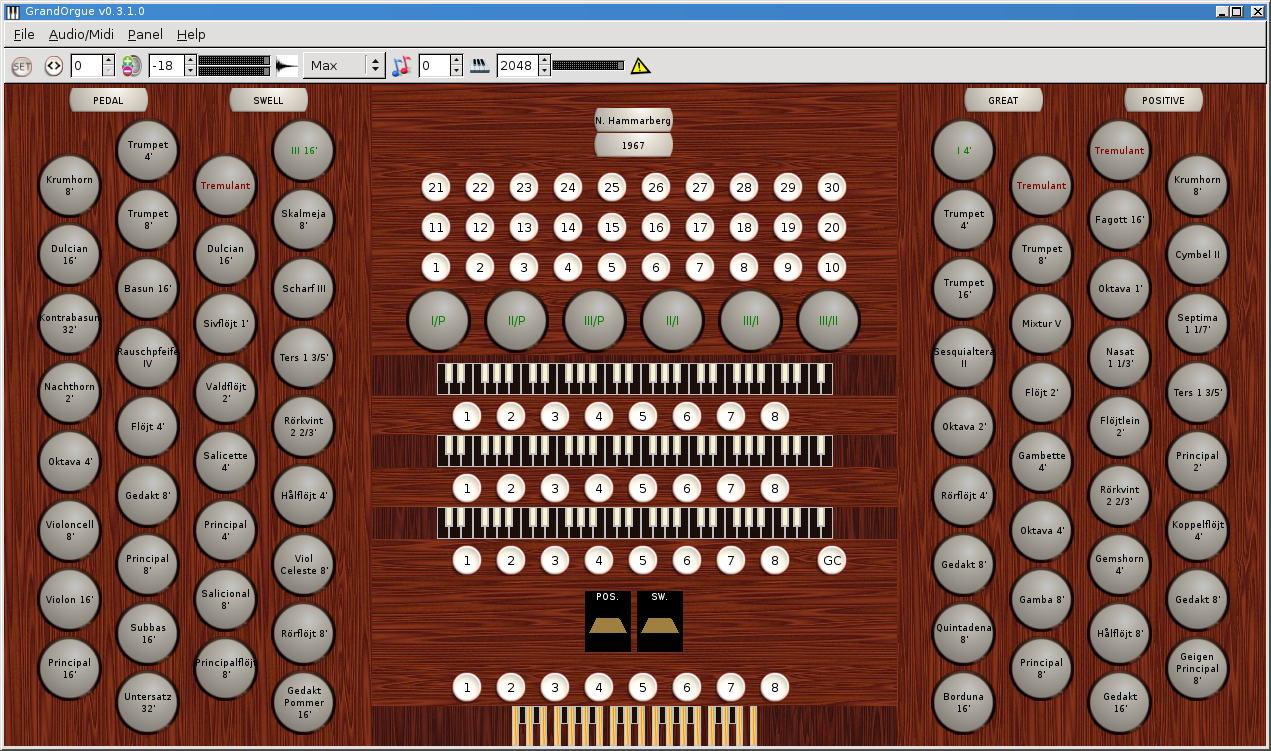 Screenshot of Bureå church extended sampleset in GrandOrgue