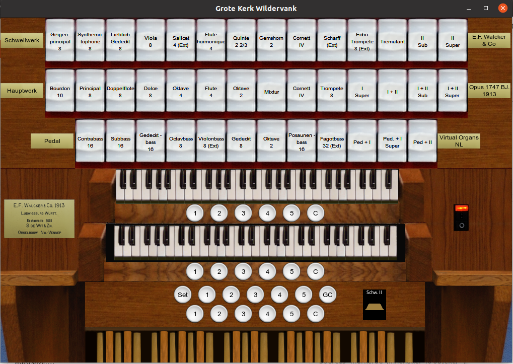 Screenshot of Wildervank sampleset in GrandOrgue